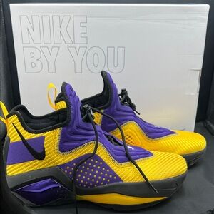 Nike Yellow and Purple Athletic Shoes LeBron Soldier 14 Zoom Air Lakers Colors